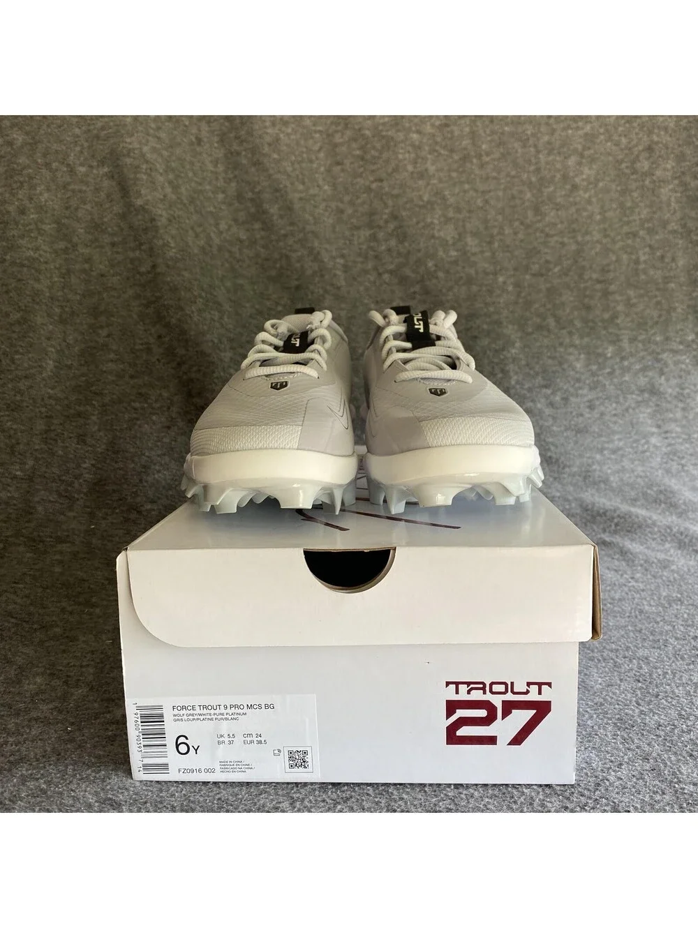 Nike Force Trout 9 Pro MCS BG Shoes Youth 6Y Grey Baseball Cleats FZ0916-002
